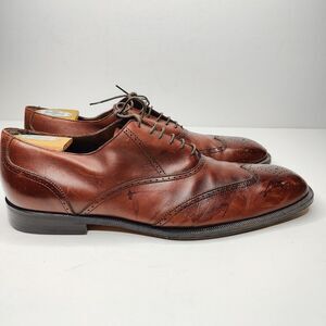 YSL Yves Saint Laurent Leather Wingtip Chili Brown Dress Shoes Size 44 / 11 US